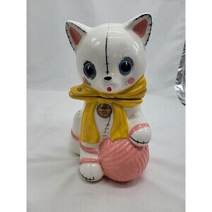 Cat Bank w:Ball & Lock Yarn National Potteries Co. Vintage Napco 10" Japan